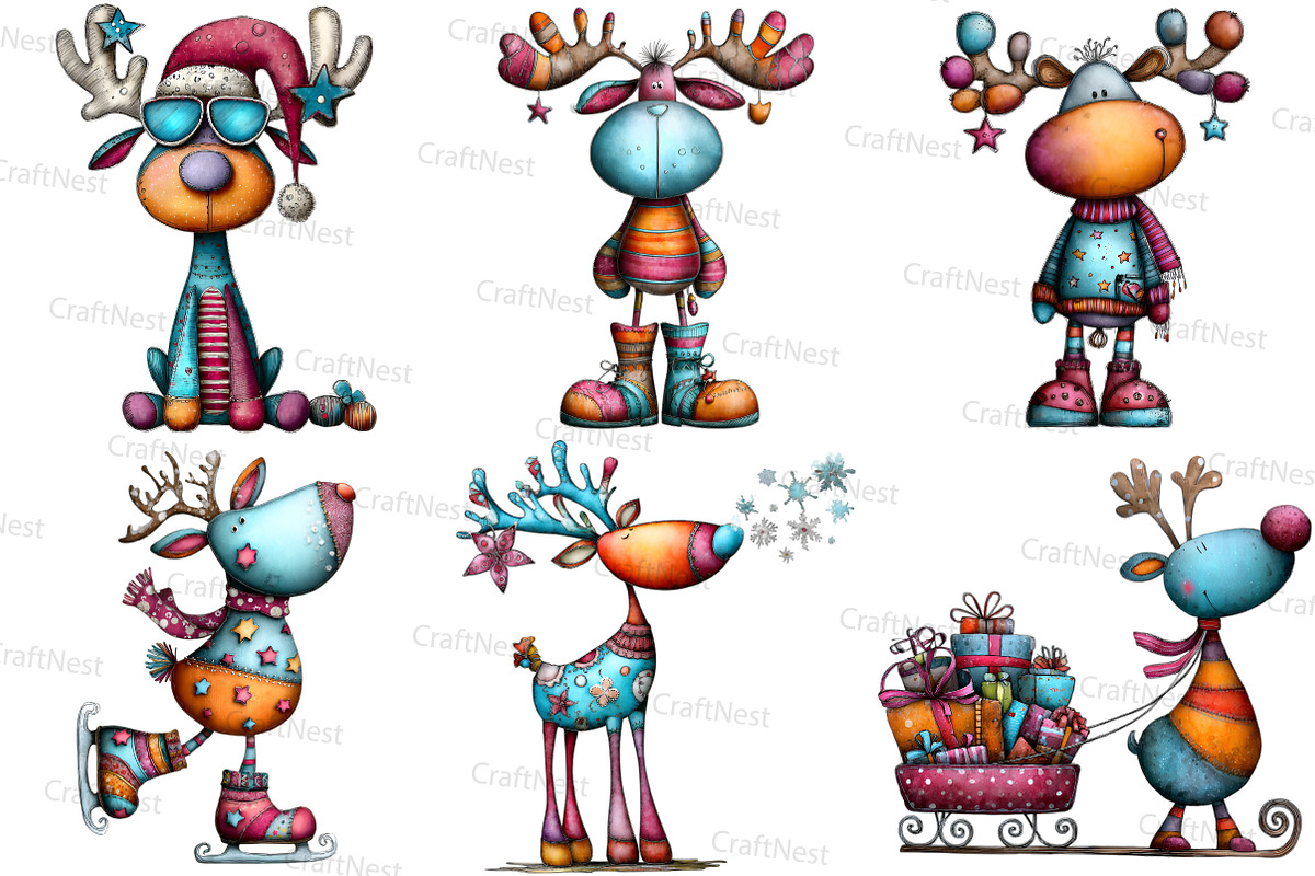 Quirky Reindeer Clipart, an Illustration by Craft Nest (Photo 7 of 8)