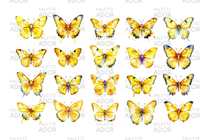 Watercolor Yellow Butterflies