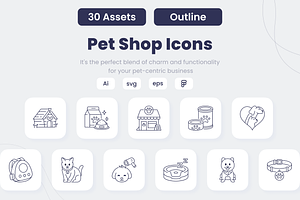 Pet Shop Outline Icons Set, an Outline Icon by graficonstuff