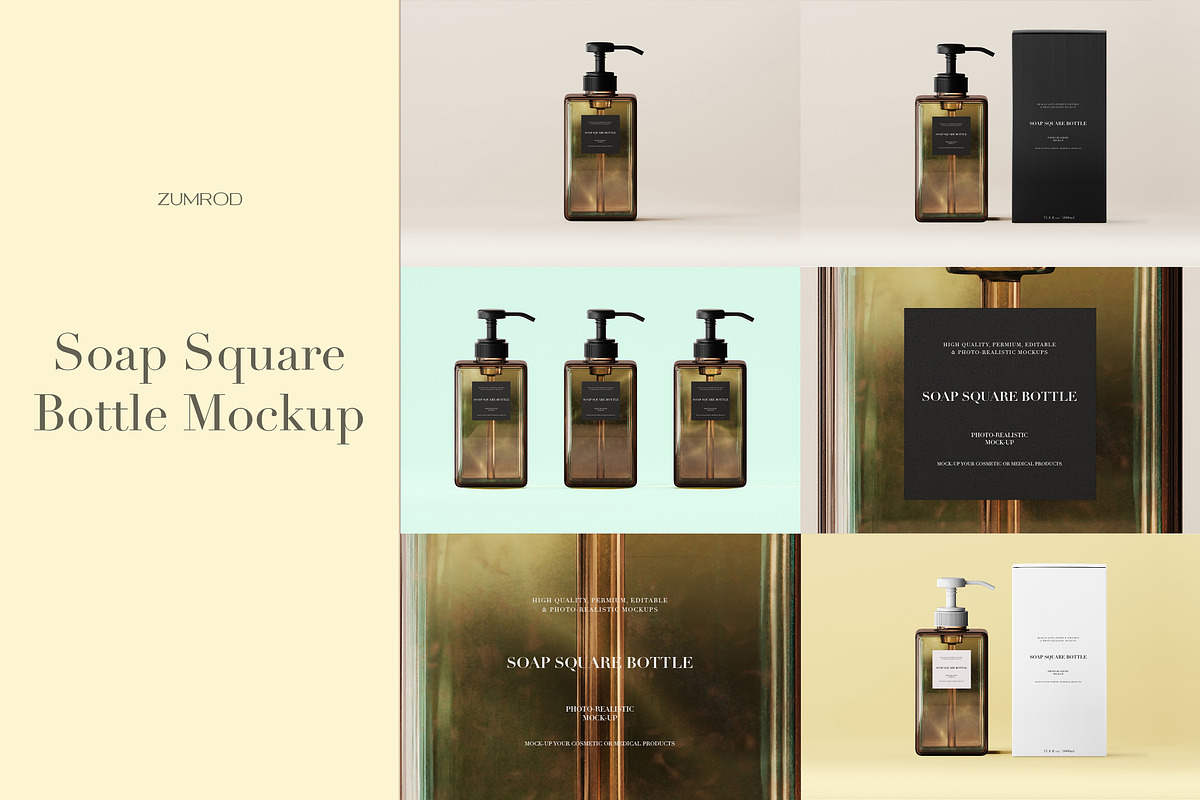 Amber  Glass Soap Pump Bottle Mockup, a Packaging Mockup by Zumrod (Photo 2 of 10)