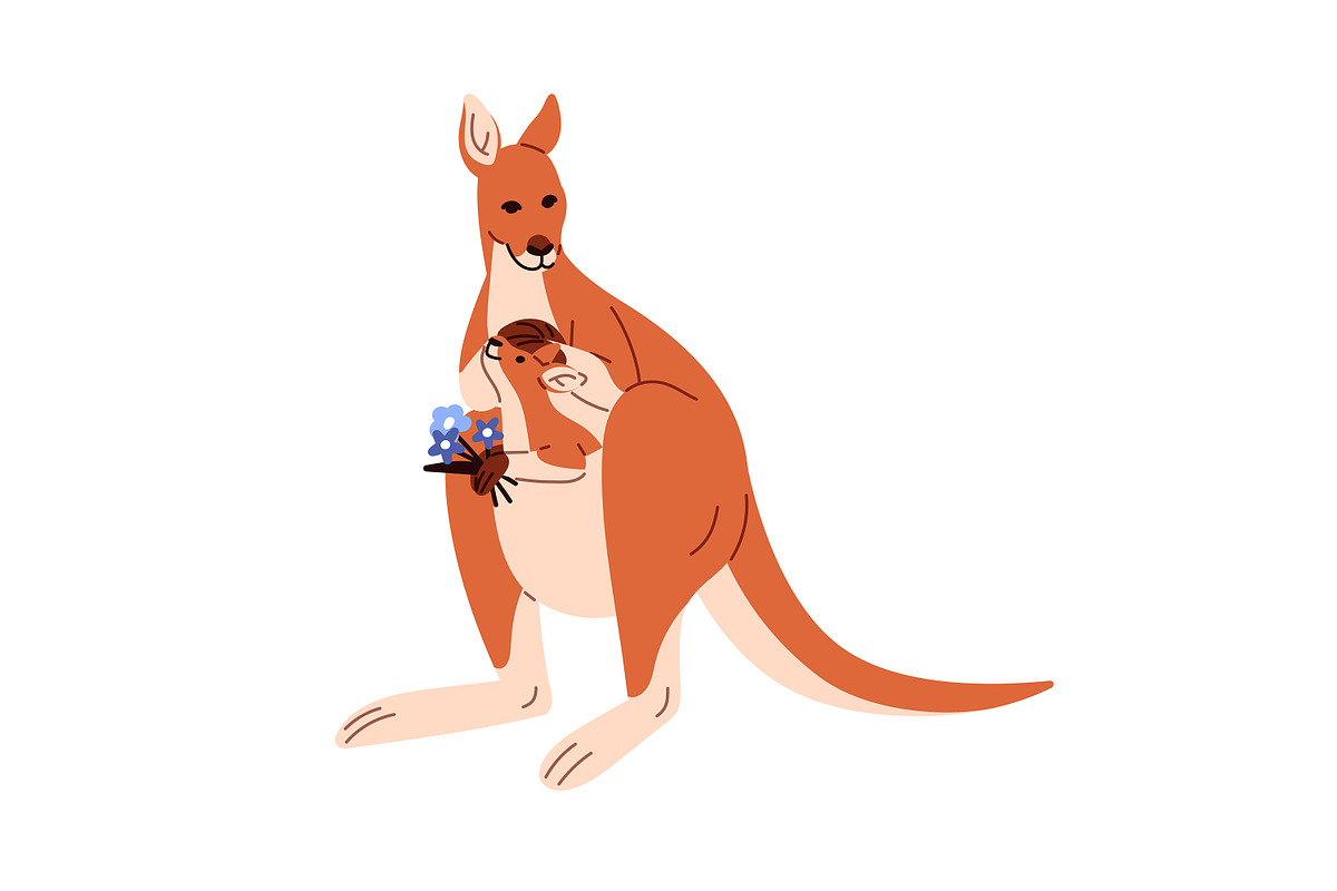 Cute kangaroo set + seamless pattern, an Animal Illustration by PaperTrident (Photo 6 of 15)