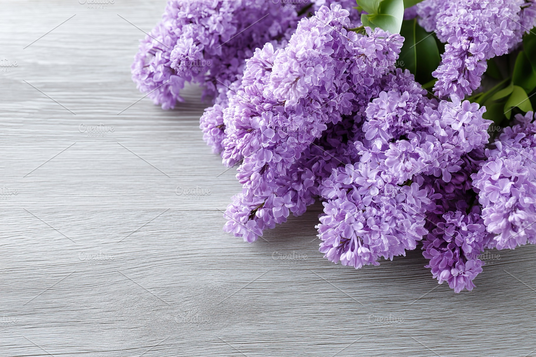 Vibrant lilac flowers arranged on a light wooden surface in a natural setting, a Nature Photo by AlyaAnd