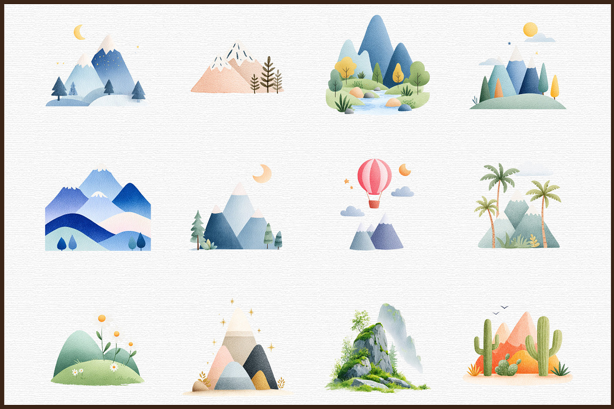 Mountain Landscape Watercolor Clipar, an Illustration by Sublimation Artist (Photo 3 of 6)