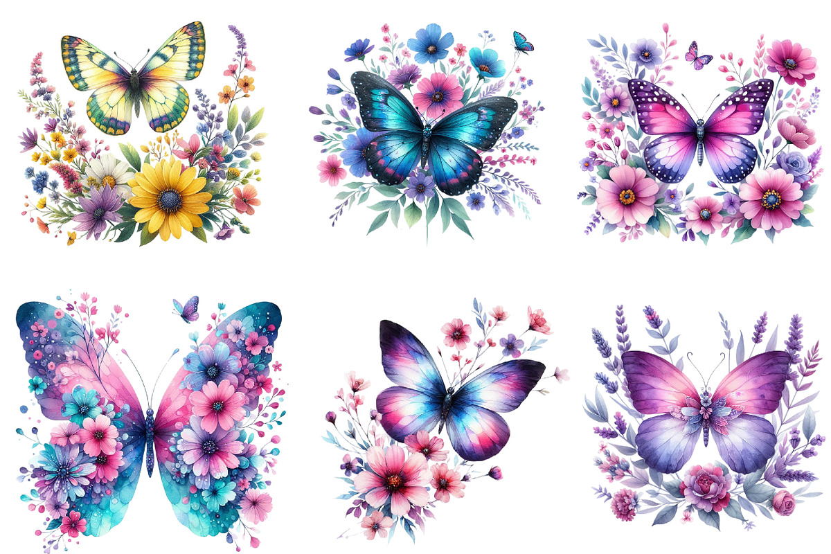 Butterfly Flowers Sublimation Clipar, an Illustration by DreamArtGraphic (Photo 4 of 4)