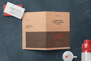 A5 Bi Fold Kraft Paper Flyer Mockups