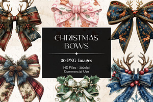 Set of 50 Christmas Bows PNG