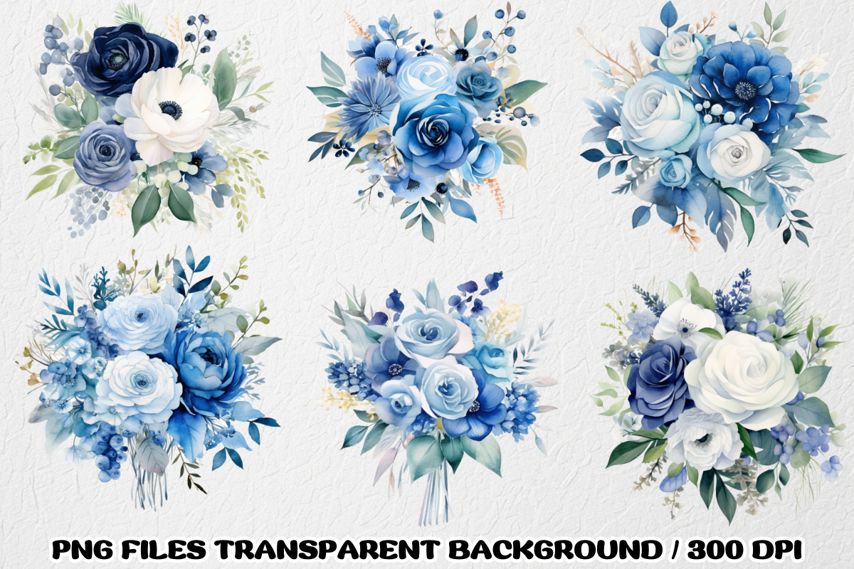 Watercolor Blue Flowers Clipart, an Illustration by SindyPrintDesign (Photo 3 of 3)