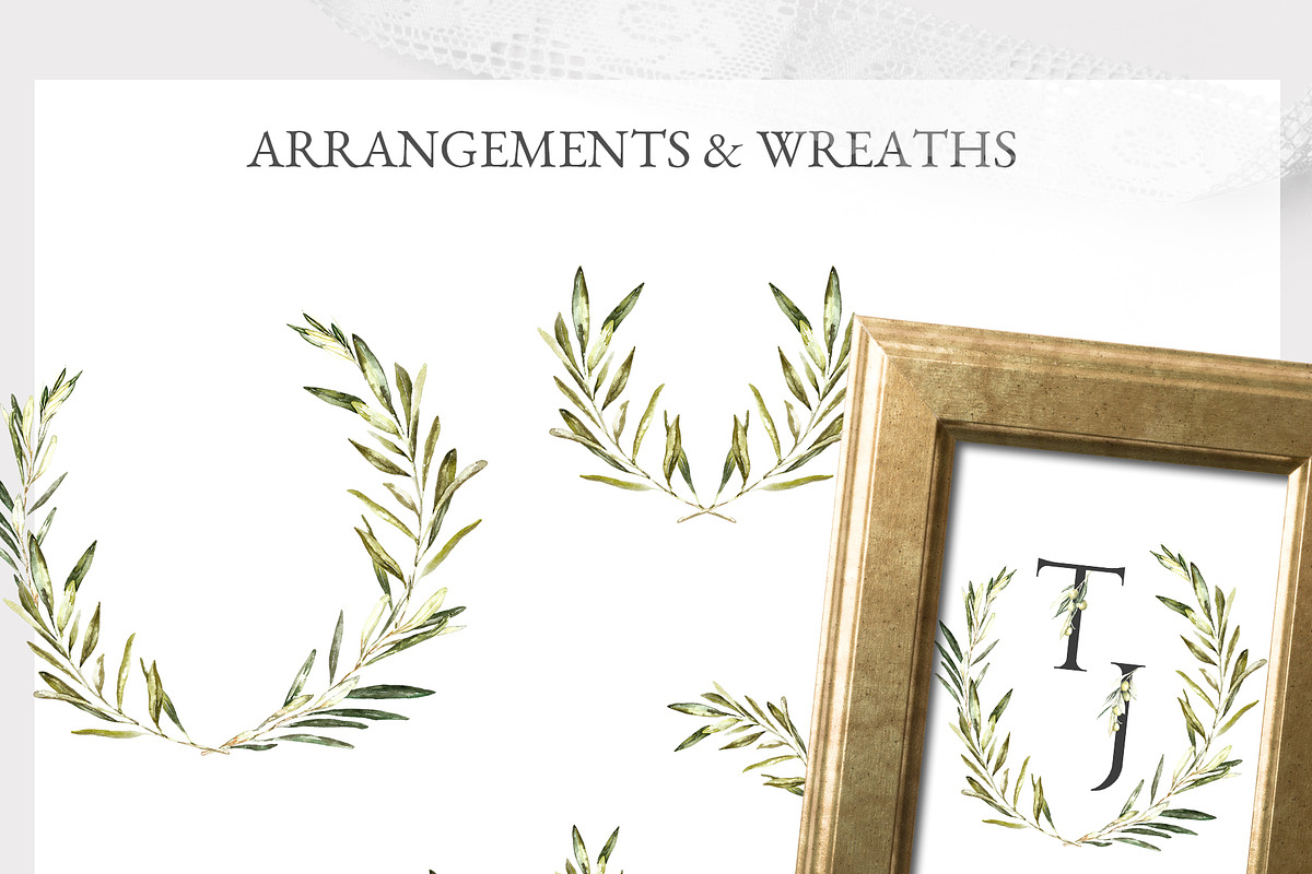 Watercolor Olive greenery clipart, a Decorative Illustration by Catherine Wheel (Photo 14 of 19)