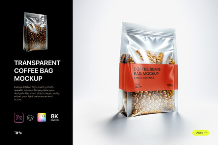 Transparent Coffee Bag Pouch Mockup, a Packaging Mockup by TIFFS
