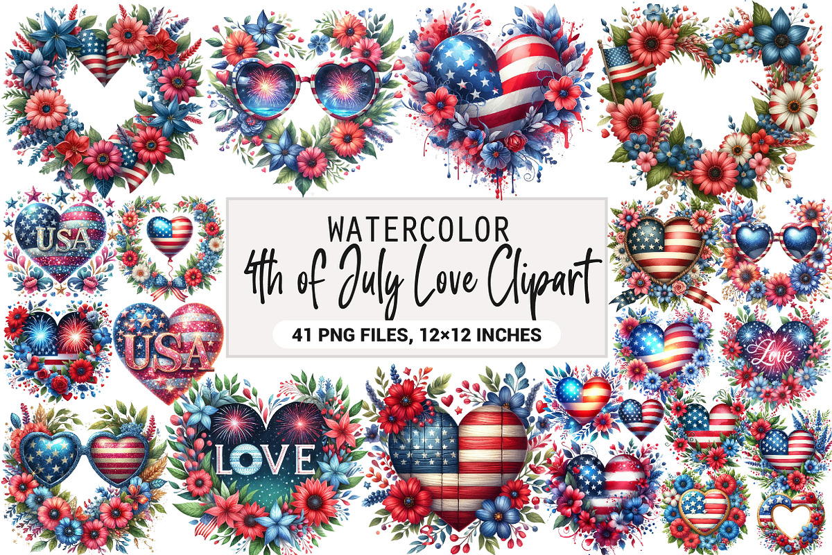 4th of July Love Clipart, an Illustration by DreamArtGraphic (Photo 1 of 4)