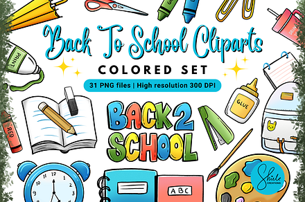 Back to School Cliparts - Colored