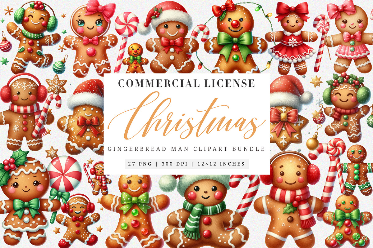 Watercolor Gingerbread Man Clipart, an Illustration by SinaCreation (Photo 1 of 7)