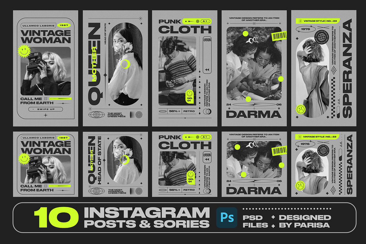 10 Retro Social Posts & Stories, a Websites & App Template by Parisa-Artstudio (Photo 1 of 5)