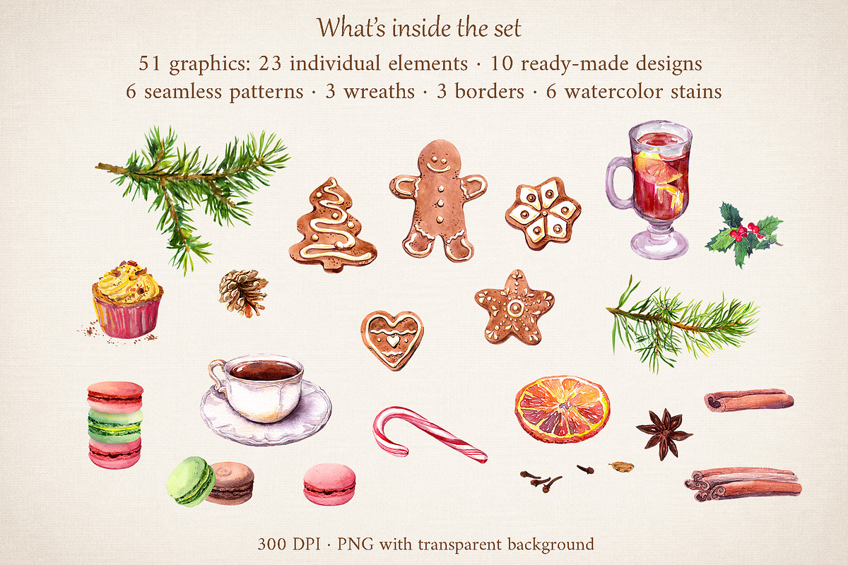 Watercolor Christmas Food Clipart, a Food Illustration by Where summer is (Photo 2 of 11)