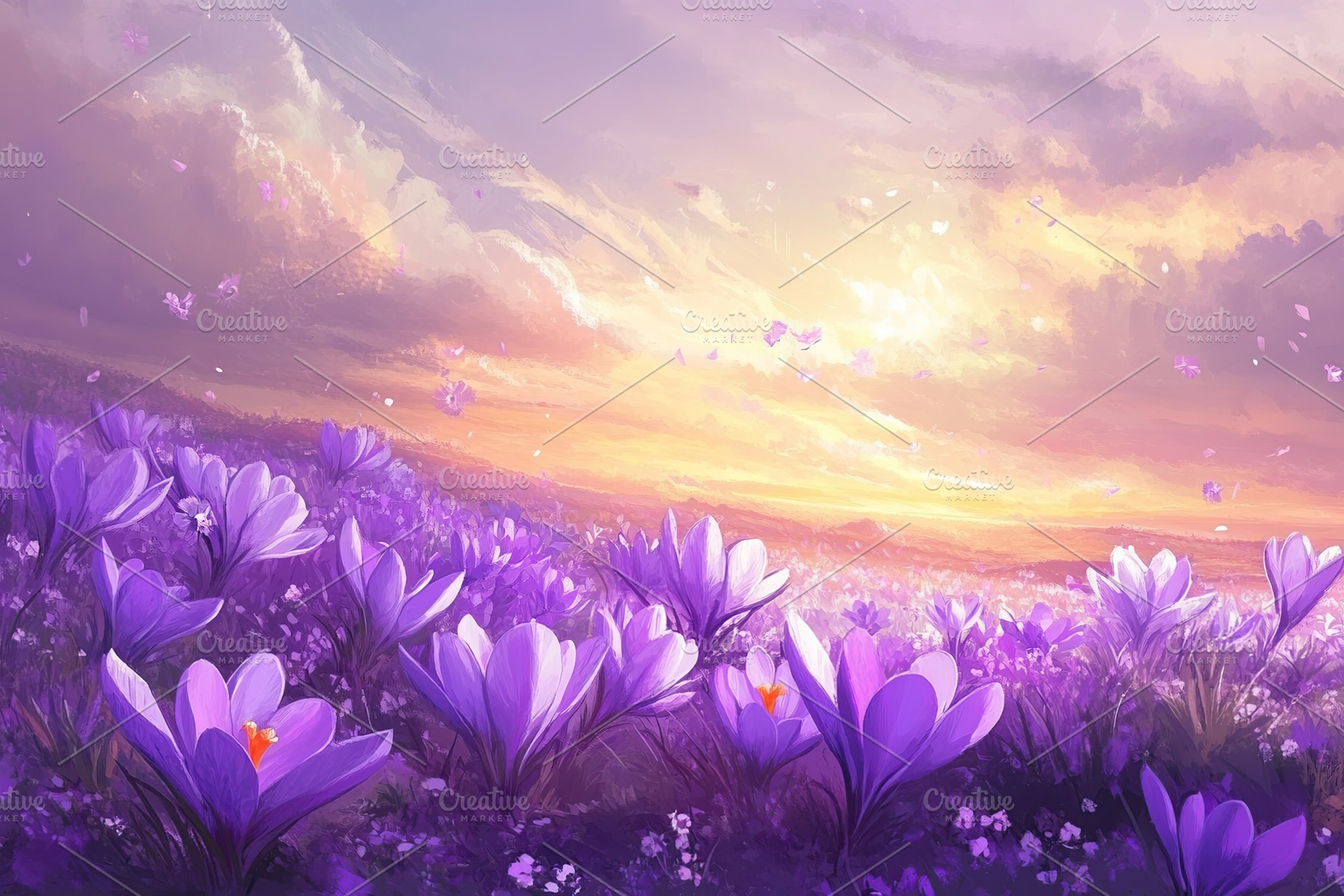 Wild purple crocuse flowers field, a Nature Photo by AlyaAnd