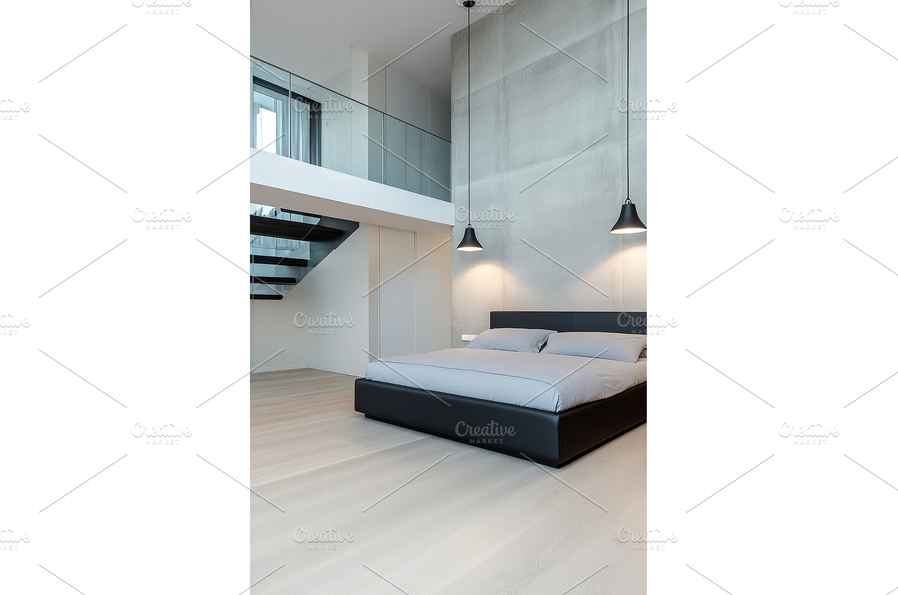 Modern minimalist bedroom with loft, an Architecture Photo by Lermont51