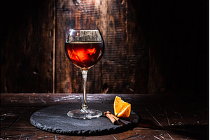 Glass of wine on a slate tray. Glass, a Food & Drink Photo by Stockphoto by vzwer