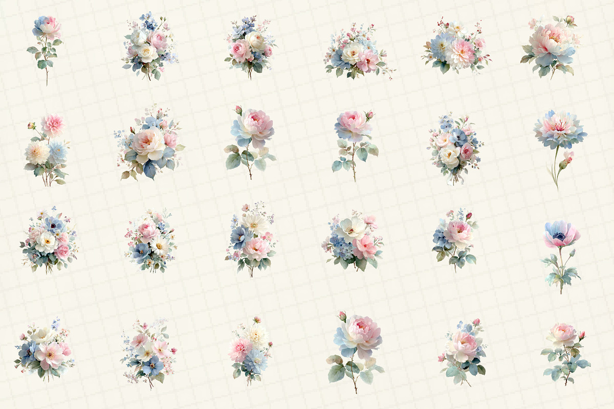 Romantic Pastel Floral Clipart Set, an Illustration by DreamCafeArt (Photo 2 of 6)