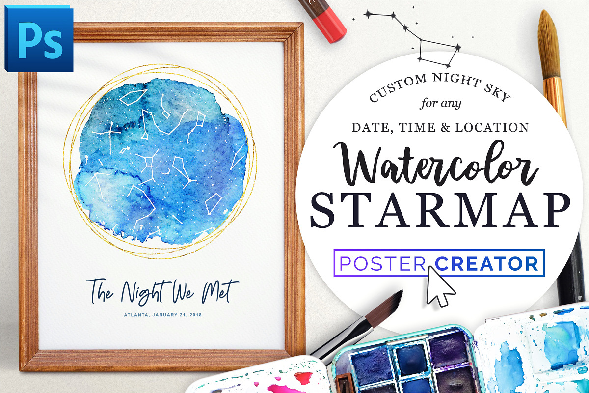 Watercolor Starmap Poster Creator, a Plug-in Add-On by Drifter Studio (Photo 1 of 7)
