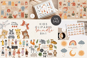 Kids Cliparts Bundle, Digital Items