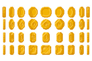 Pixel art coin animation. Spinning, an Object Illustration by winwin.art