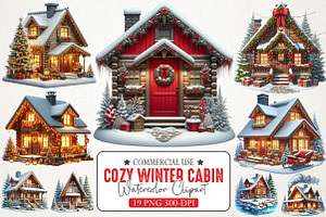 Cozy Winter Cabin Watercolor Art, an Illustration by RobertsArt