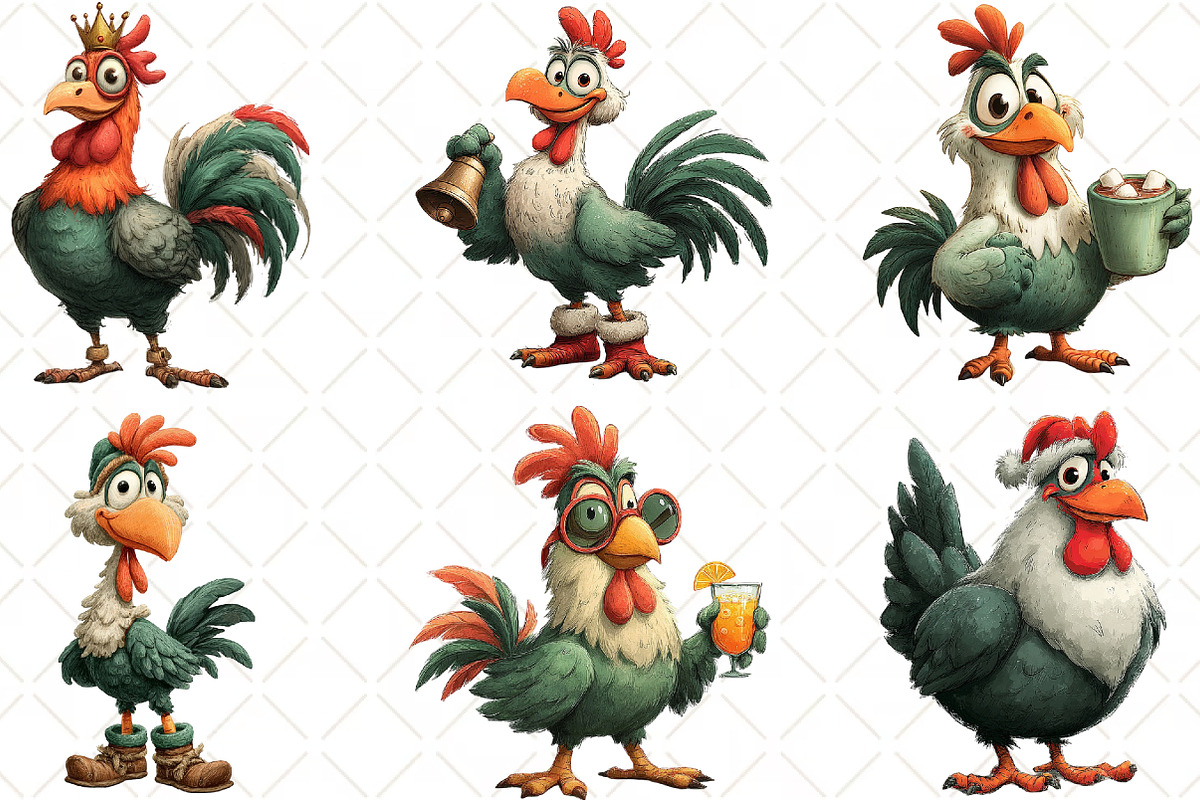 Quirky Christmas Chicken Clipart, an Illustration by Black Bird Studio (Photo 3 of 6)