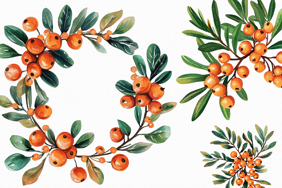 Watercolor Sea Buckthorn berry Clipa, an Illustration by Libby Wishes (Photo 6 of 7)