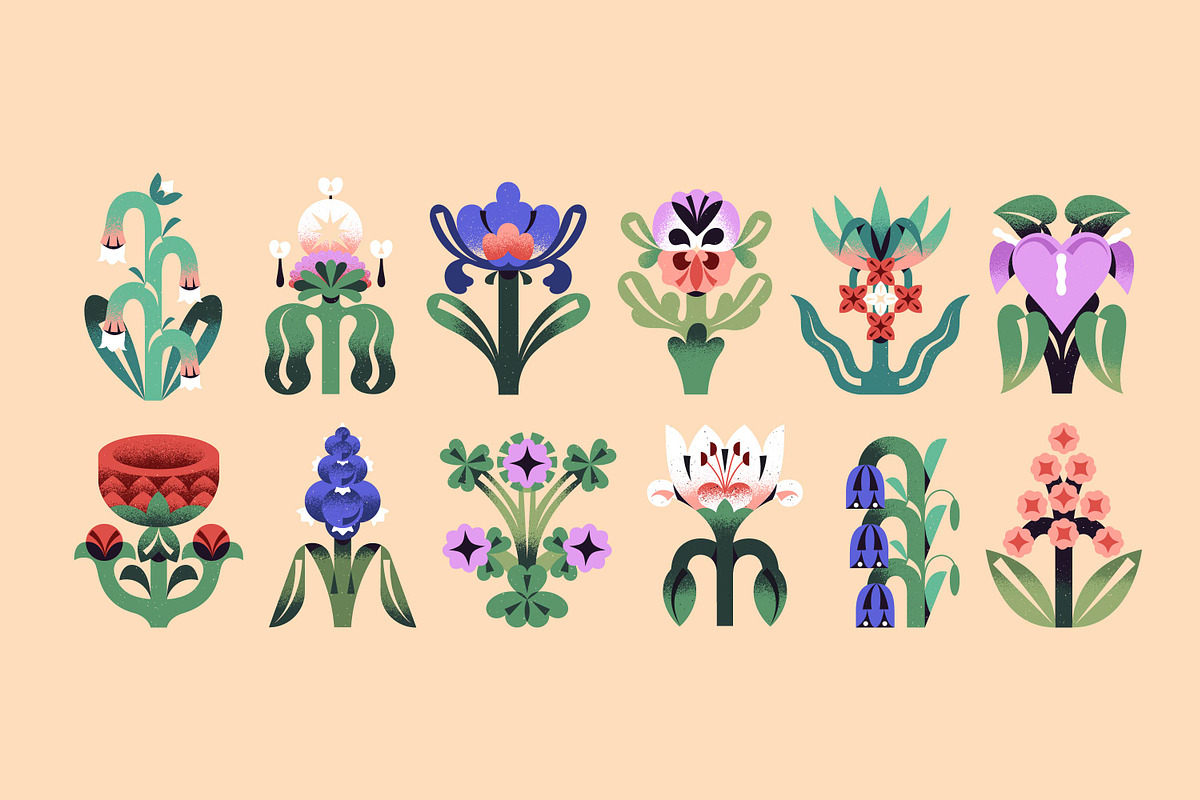 Abstract flowers set + backgrounds, a Decorative Illustration by PaperTrident (Photo 2 of 16)
