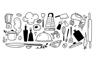 Doodle set of kitchen items and food, a Food Illustration by art PVP - market
