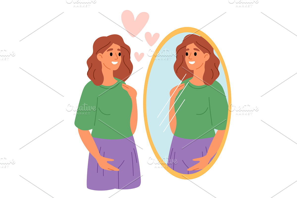 Girl admires her reflection in, a Person Illustration by Vectorbuum