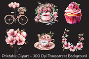 Pink Floral Birthday Watercolor Png, an Illustration by RobertsArt (Thumbnail 5 of 7)