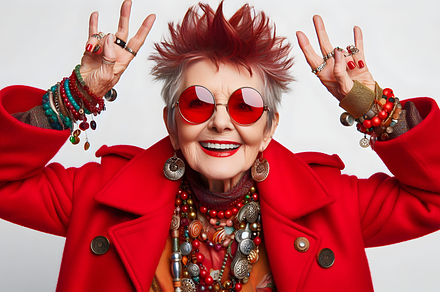Stylish Elderly Woman in Red Coat