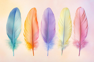 Closeup of colorful feathers in pastel colors, a Photo by AlyaAnd