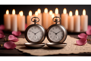 Two vintage pocket watches on an old, an Illustration by tilialucida