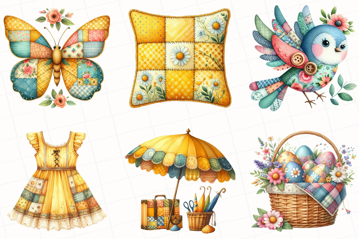 Yellow Patchwork Summer Clipart, an Illustration by OK Design (Photo 3 of 5)