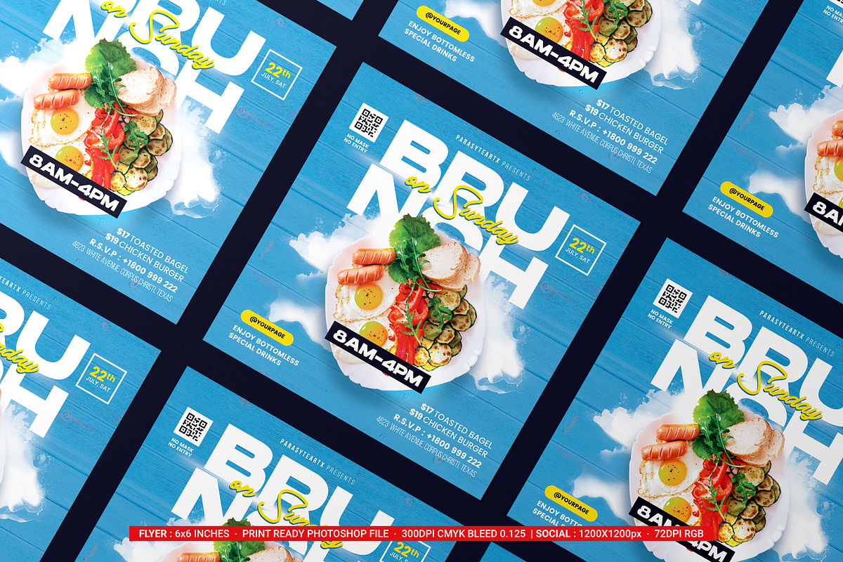 Brunch Sunday Flyer & Social Media, a Flyer Template by iDoodle Studio