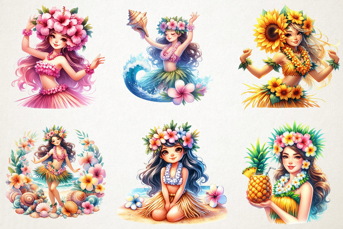 Hawaiian Hula Girls Clipart, an Illustration by RobertsArt (Photo 2 of 5)