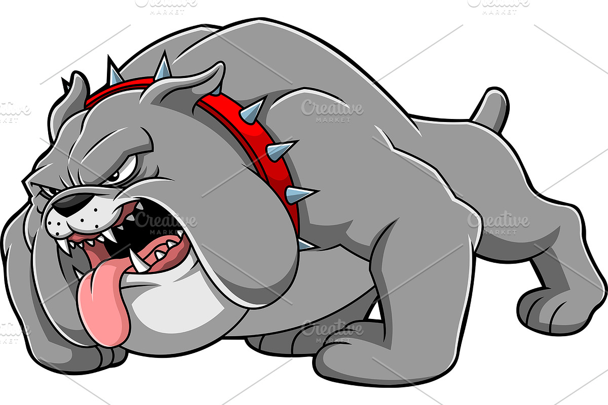 Angry Gray Bulldog Cartoon Character, an Illustration by HitToon