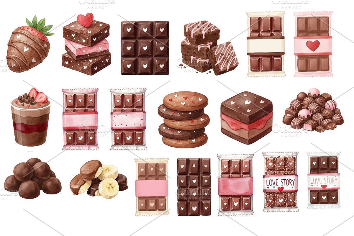 Watercolor Chocolate Dessert Clipart, a Food Illustration by Stellalunarts (Photo 13 of 14)