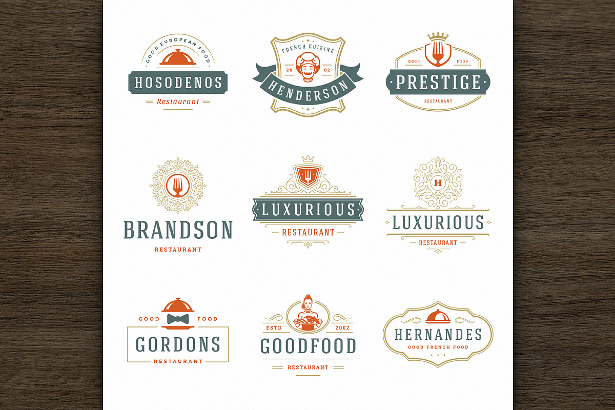 36 Restaurant Logos and Badges, a Branding & Logo Template by Vasya Kobelev (Photo 4 of 19)