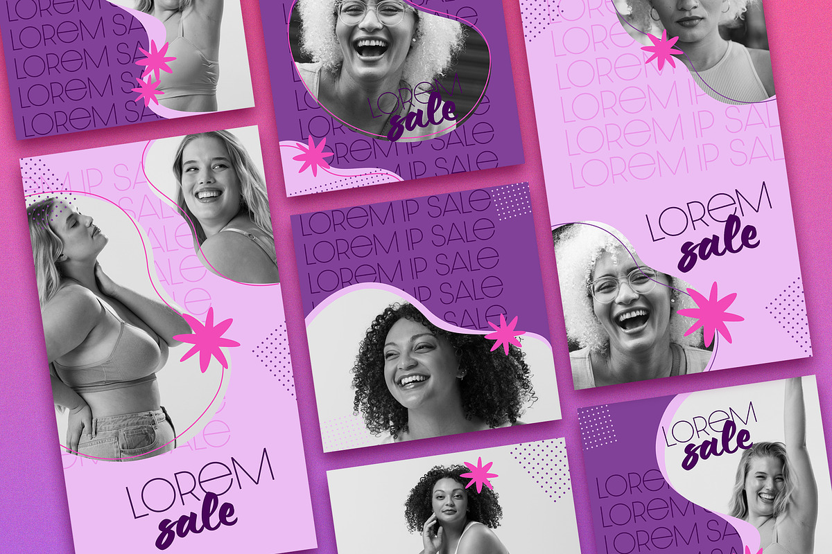 Purple Social Media Set Pink Accents