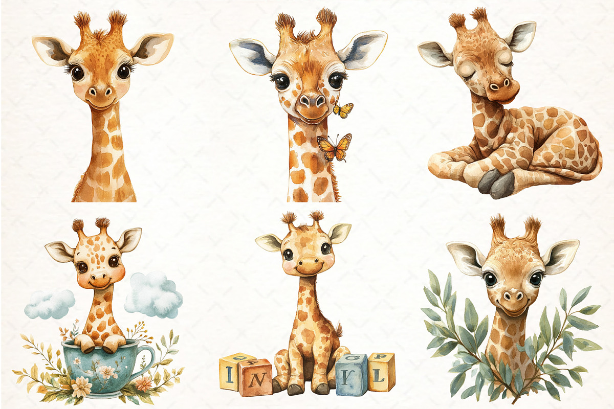 Baby Giraffe Watercolor Clipart, an Illustration by Pixels.Craft (Photo 2 of 6)