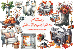 Vintage Aesthetic Autumn Clipart, an Illustration by Daily.Designs