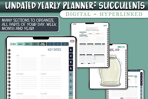 Undated Digital Planner- Succulents, a Stationery Template by Brenda Avila Designs