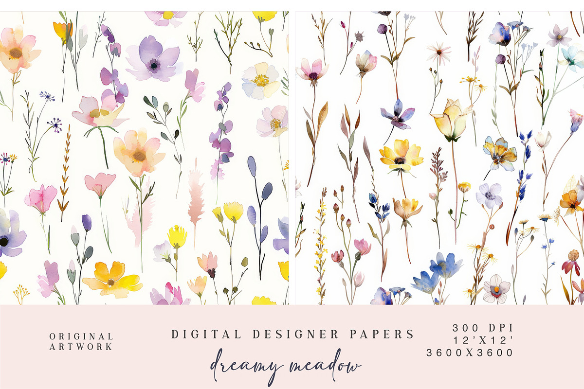 Pink Meadow Flowers Pattern Set, a Pattern Graphic by Patishop Art (Photo 2 of 7)