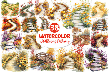Fall Wildflowers Pathway Clipart, an Illustration by Dream Creation