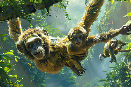 A group of golden langurs huddled to, an Animal Photo by LOGOCREATIVE