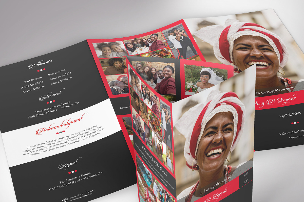 Red Legal Trifold Funeral Program, a Brochure Template by Godserv Designs (Photo 2 of 10)