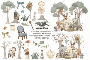 Watercolor Forest Boho Animal Set